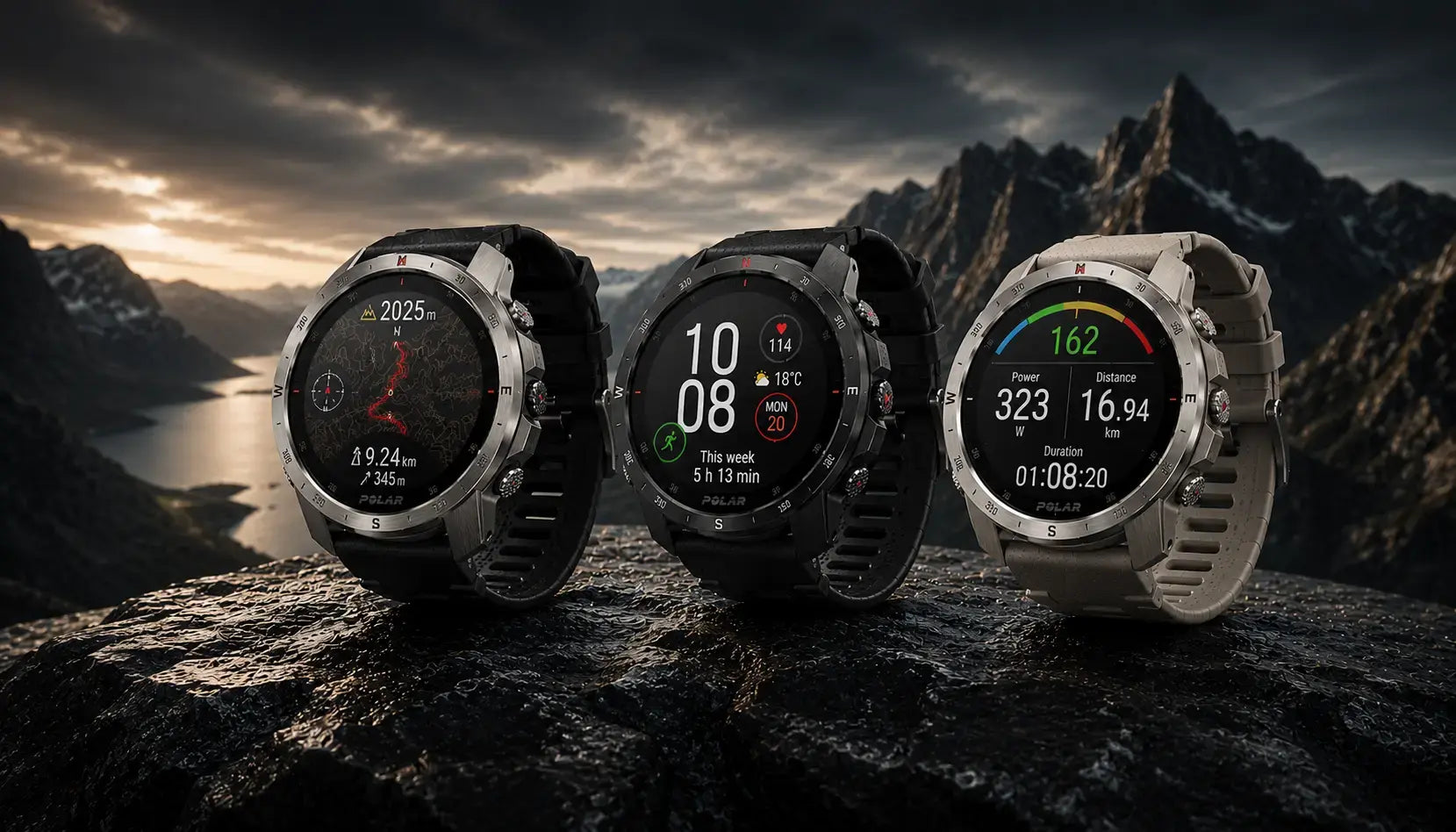 Three rugged GPS watches with topographic navigation maps on a mountain rock | Polar Philippines