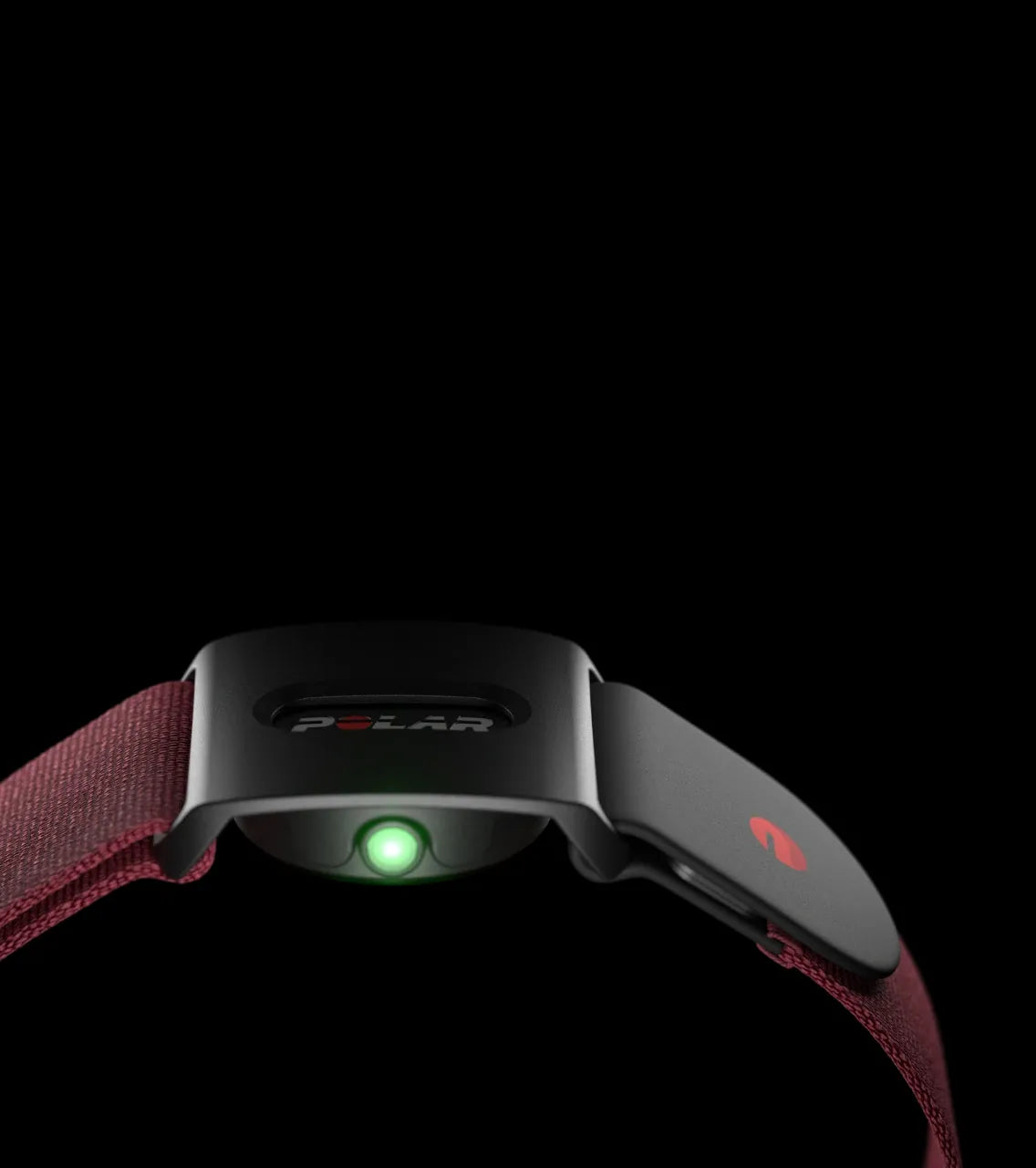 Close up look at an illuminated optical tracking lens on a maroon training strap | Polar Philippines