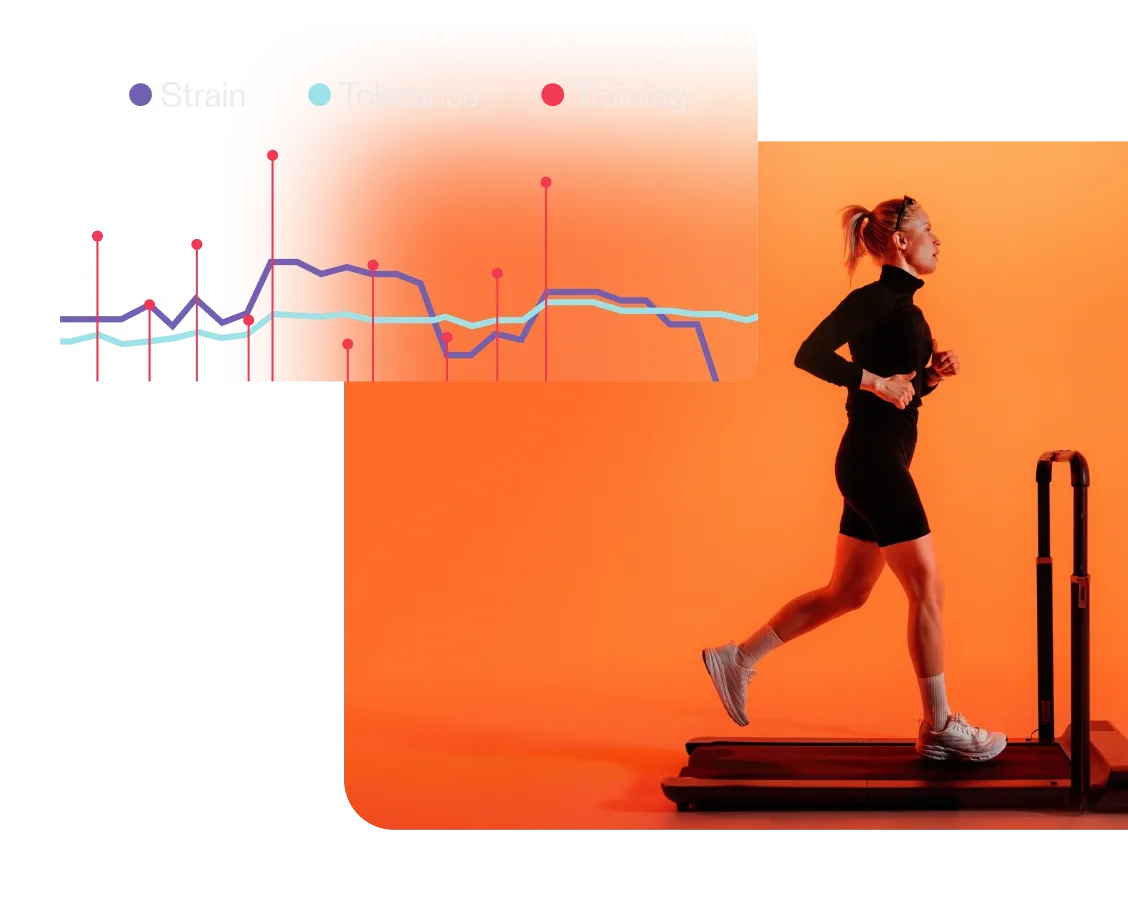 Person running on treadmill with fitness data graphs on orange background | Polar Philippines