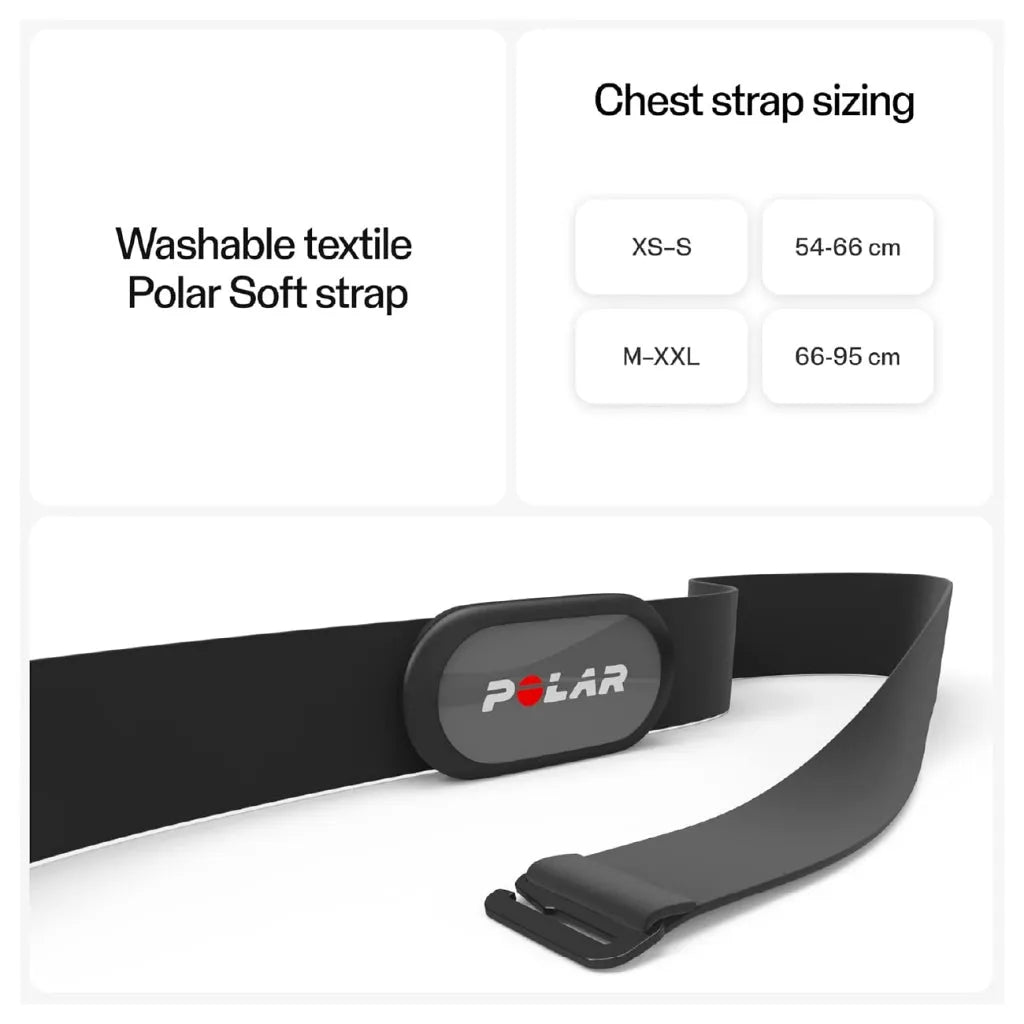 Fitness band sizing details paired with a physical view of a soft tracking strap | Polar Philippines