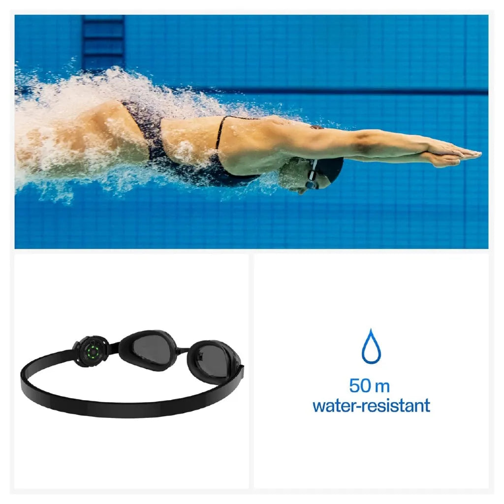Active swimmer wearing 50 m water-resistant swim goggles on a blue background | Polar Philippines