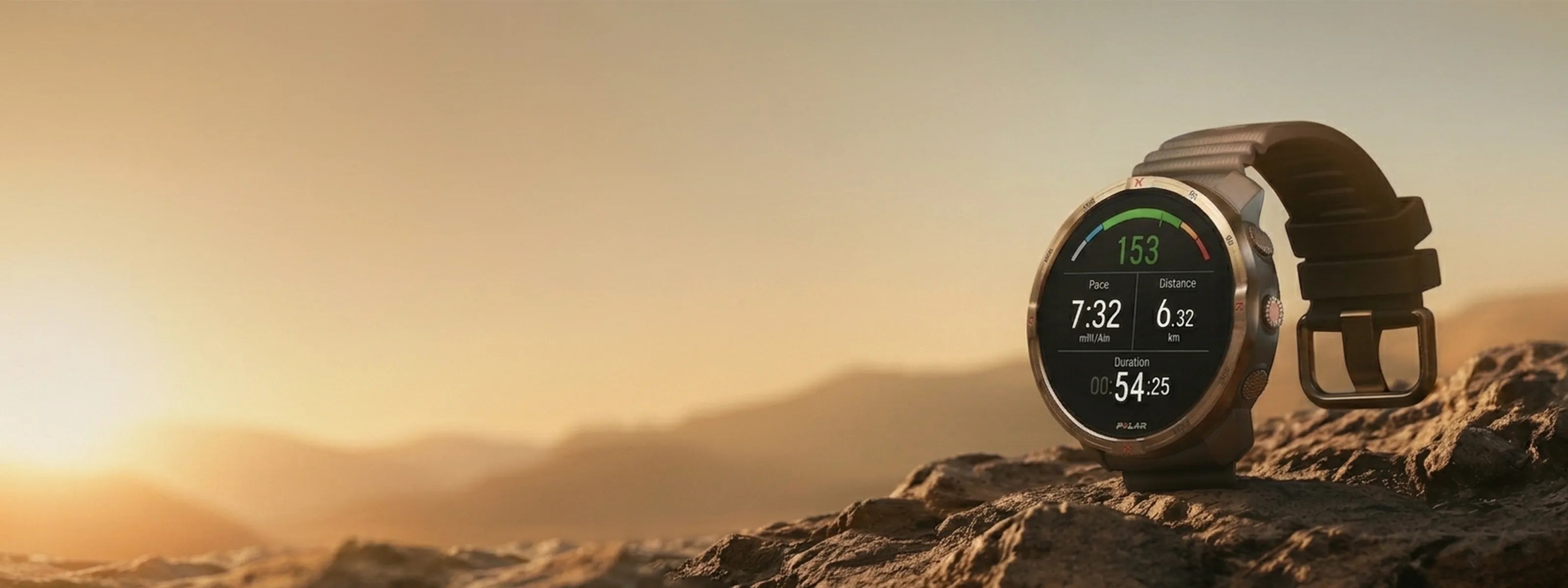 Rugged outdoor smart watch showing fitness data on rocky terrain at dusk | Polar Philippines