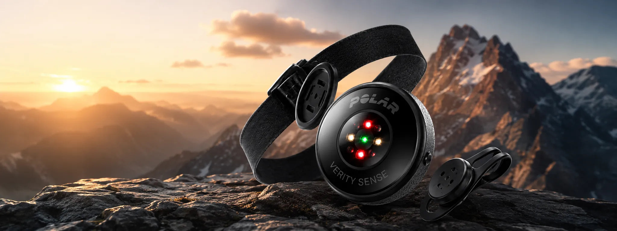 Wireless tracking sensor with an adjustable fabric armband showcased in a scenic landscape | Polar Philippines