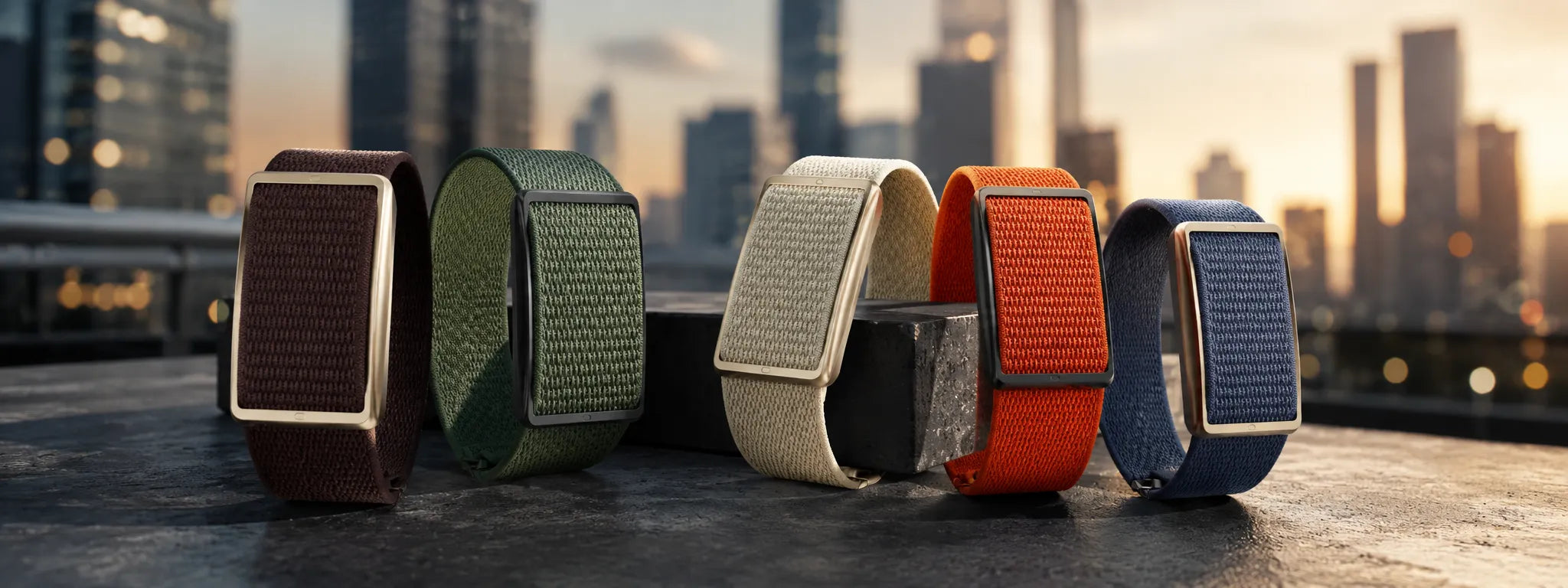 Wearable health bands and fitness trackers with city skyline at sunset | Polar Philippines