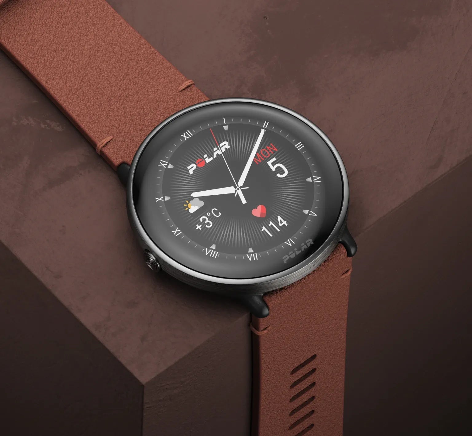 Smartwatch with premium leather strap and analog watch face | Polar Philippines
