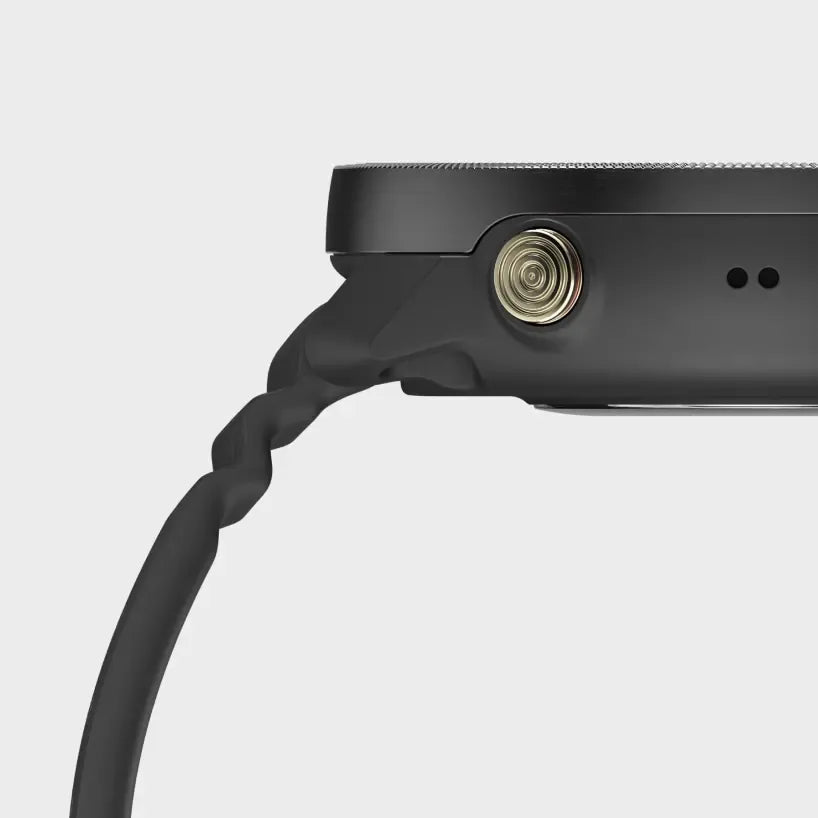 Side profile of a smartwatch with textured crown and minimalist design | Polar Philippines